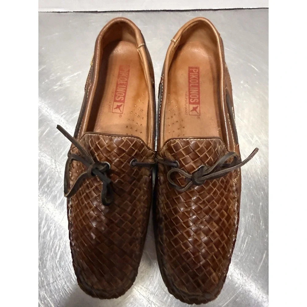 Pikolinos Men's Woven Leather Driving Loafers Brown EU 44 US 11 Moc Toe Spain